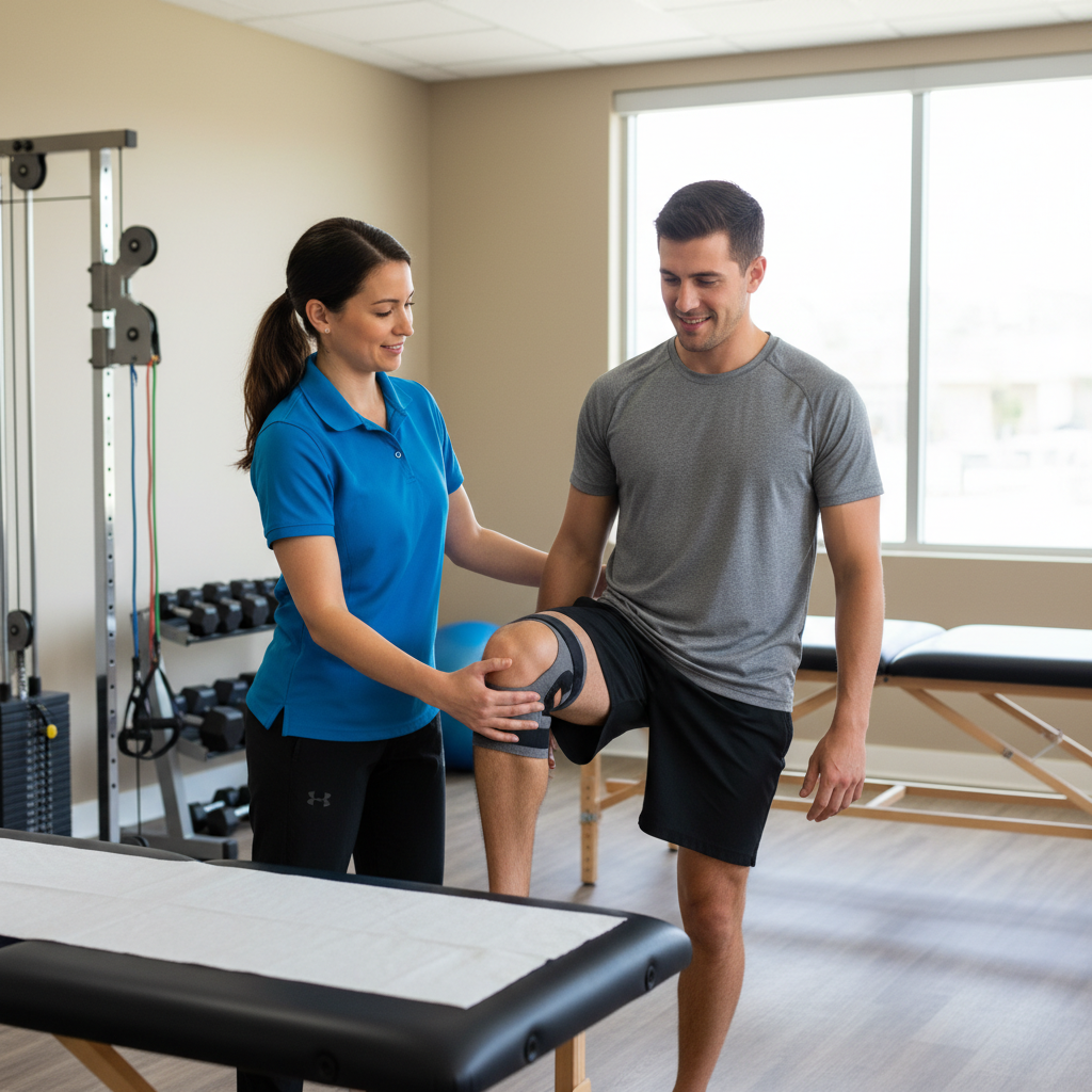 Orlando physical therapy patient working on post-surgical rehabilitation exercises with licensed therapist in modern treatment facility