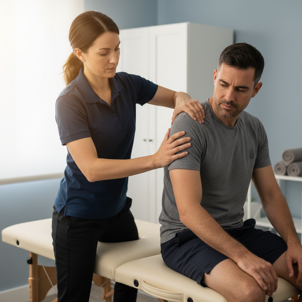 Licensed physical therapist performing manual therapy techniques for sports injury rehabilitation in Orlando