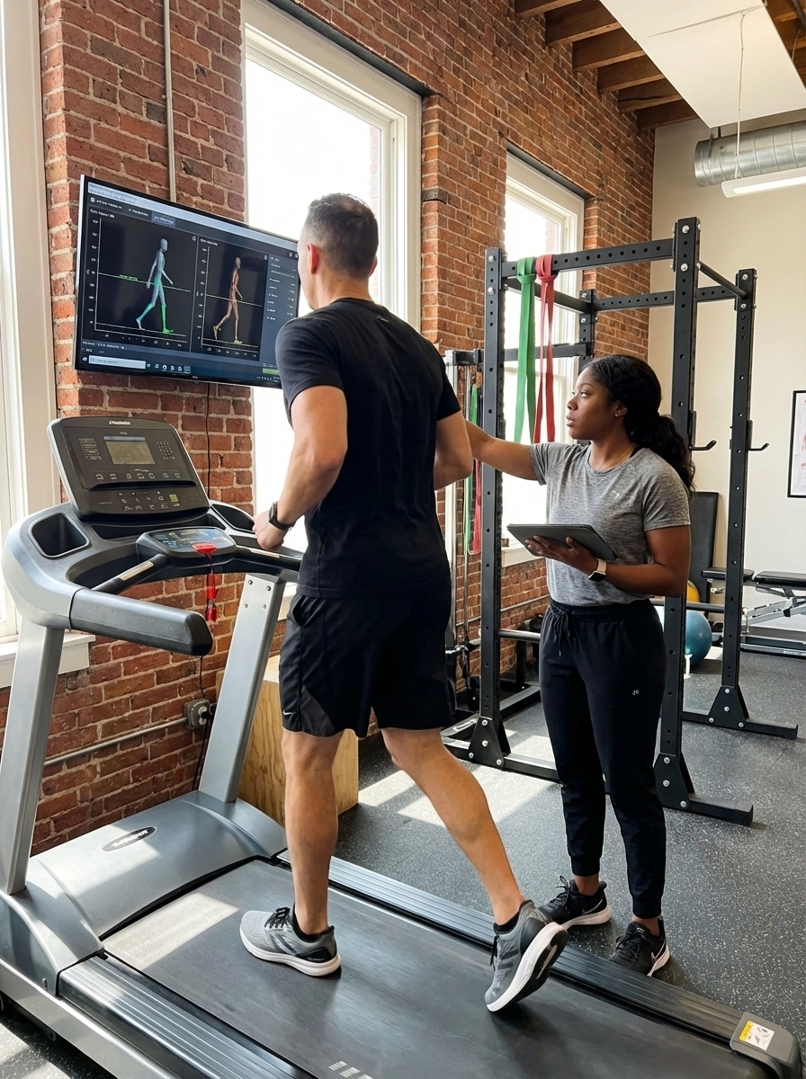 Patient working with a provider at a running physical therapy clinic in Winter Garden