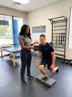 Patient undergoing gait analysis at a running physical therapy clinic in Orlando