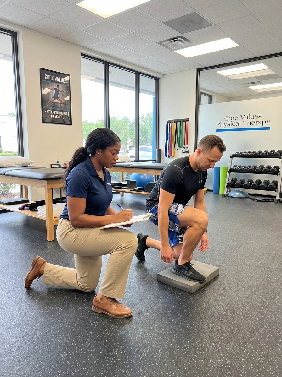 Patient working with a provider at a sports performance physical therapy clinic in Orlando