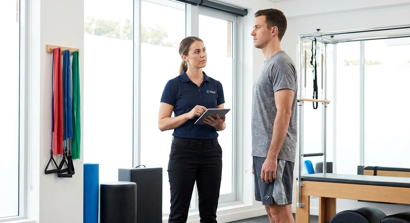 Patient working with a provider at a physical therapy clinic in Winter Garden, FL during a functional movement assessment