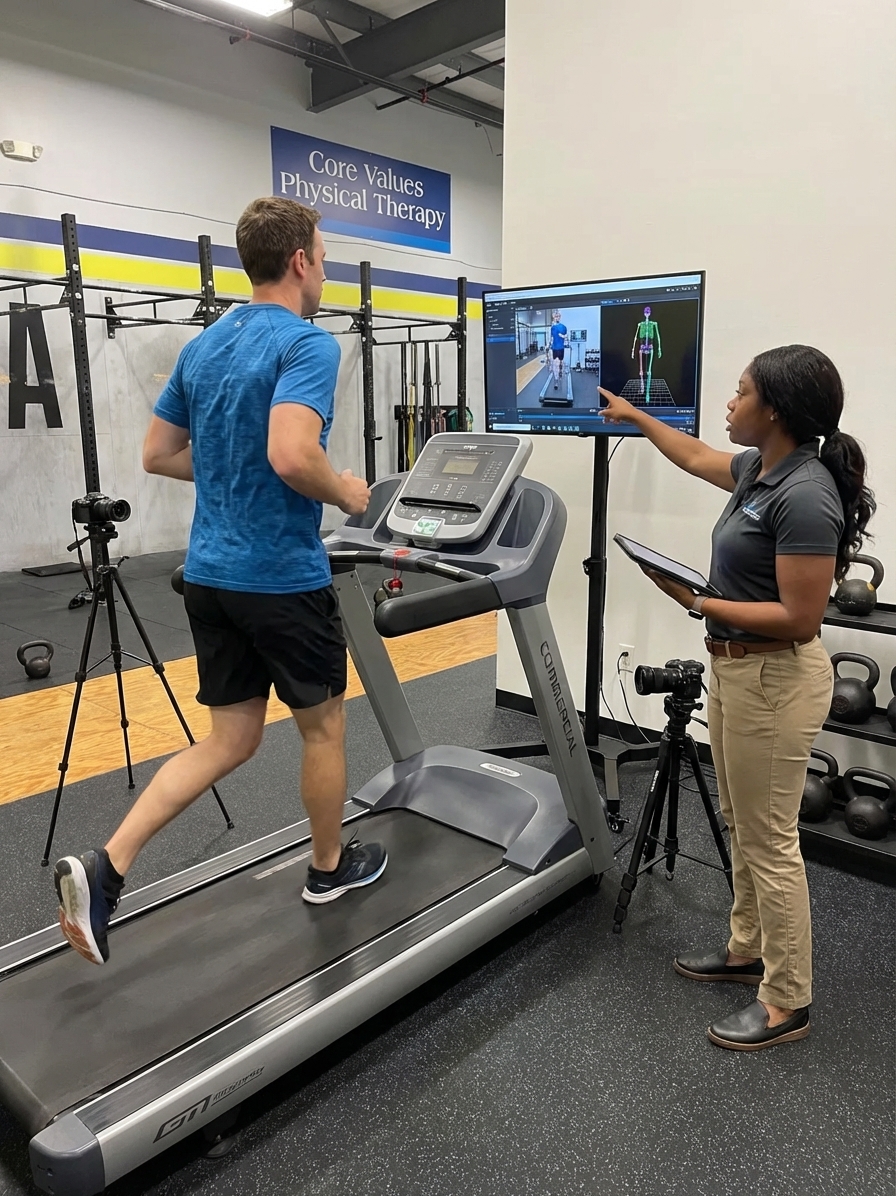 Patient working with a provider at a running physical therapy clinic in Winter Garden