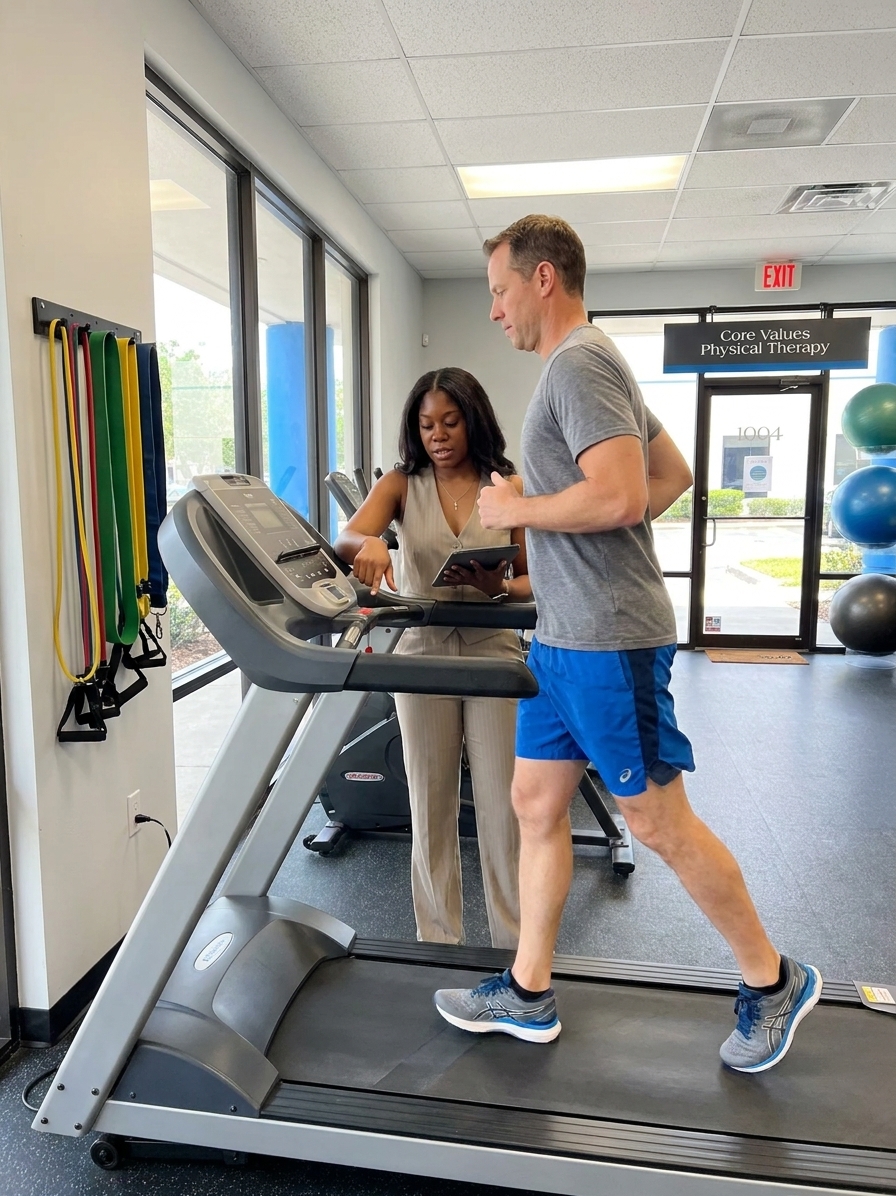  Patient receiving manual therapy from a physical therapist at a sports and running physical therapy clinic in Winter Garden, FL