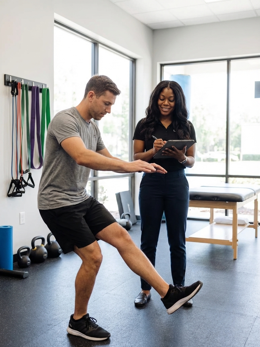 Patient working with a provider at a running physical therapy clinic in Winter Garden